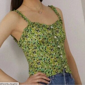 NWT - Favorite Daughter Green Floral Ruffle Strap Button Front On A Break Tank
